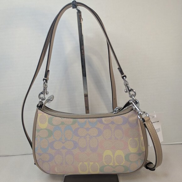 NWT Coach Teri Shoulder Bag In Rainbow Signature Canvas - Picture 8 of 13